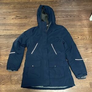 Lands End Squall jacket. Navy with reflective accents. Fleece lined, gray. WM.L